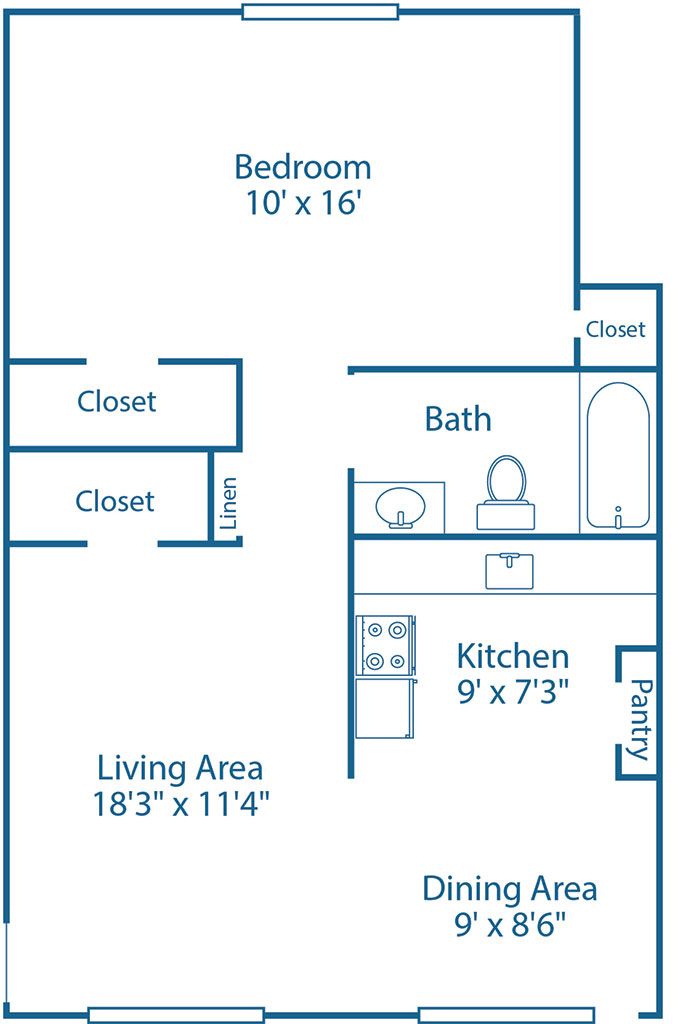 1 BED, 1 BATH
900 SQ.FT.