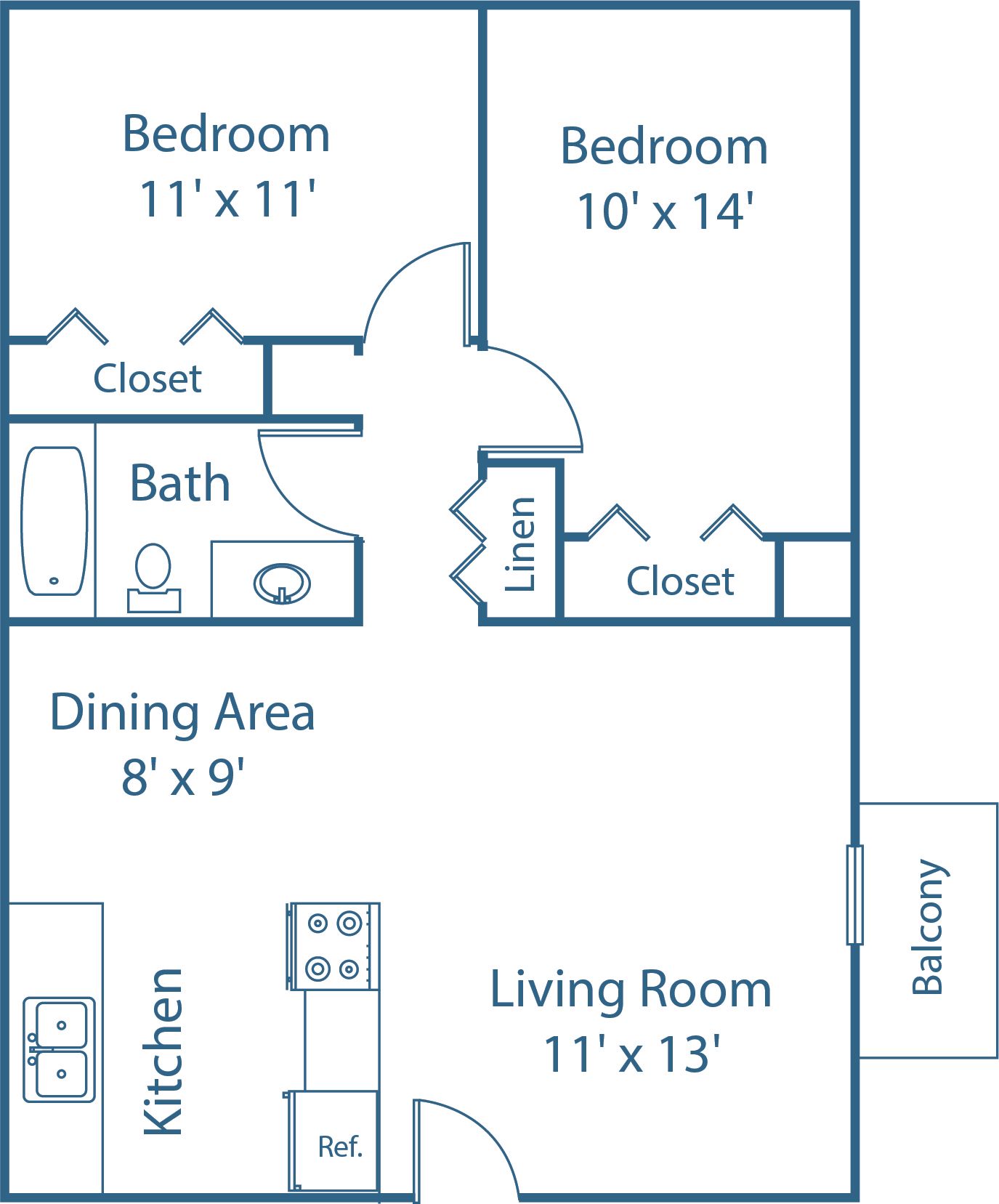 2 BED, 1 BATH
750 SQ.FT.