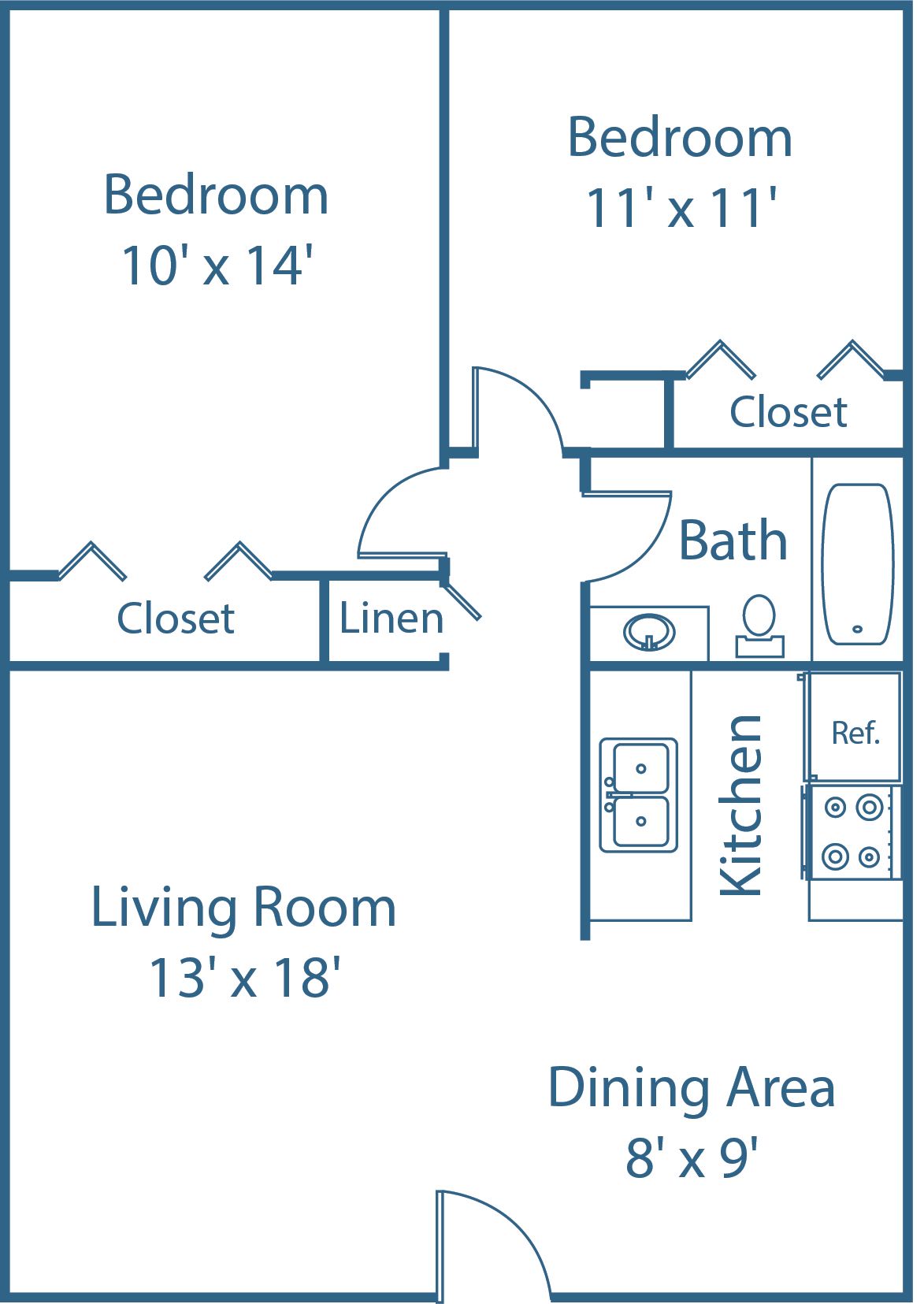 2 BED, 1 BATH
750 SQ.FT.
