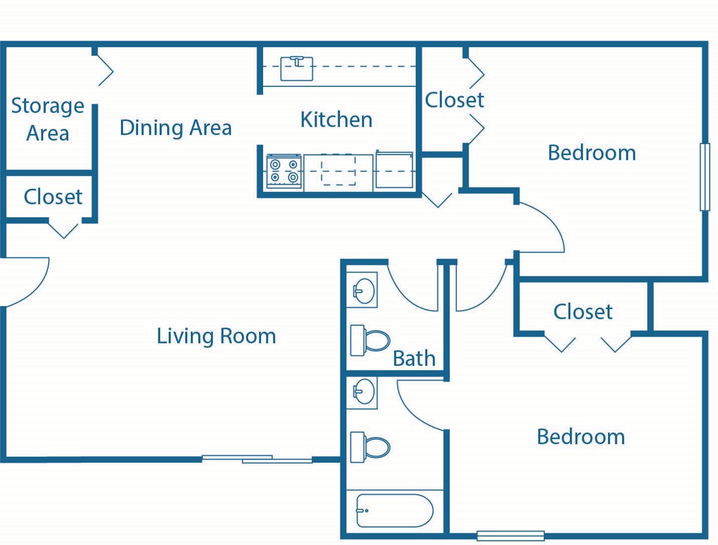 2 BED, 1.5 BATH
780 SQ.FT.