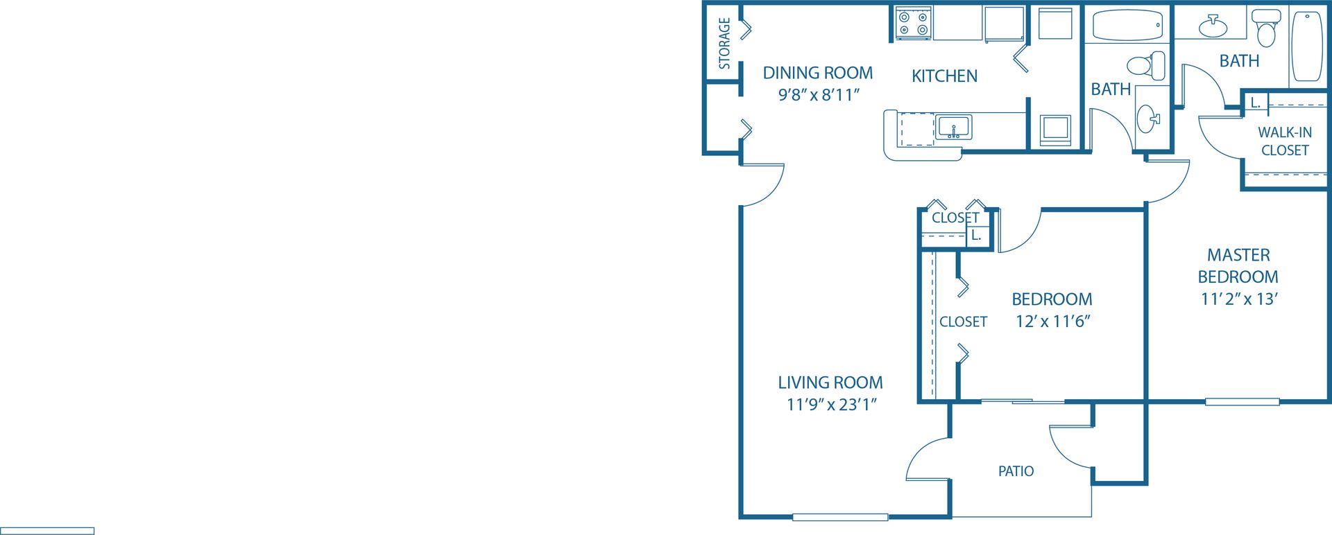 2 BED, 2 BATH
1,105 SQ.FT.
