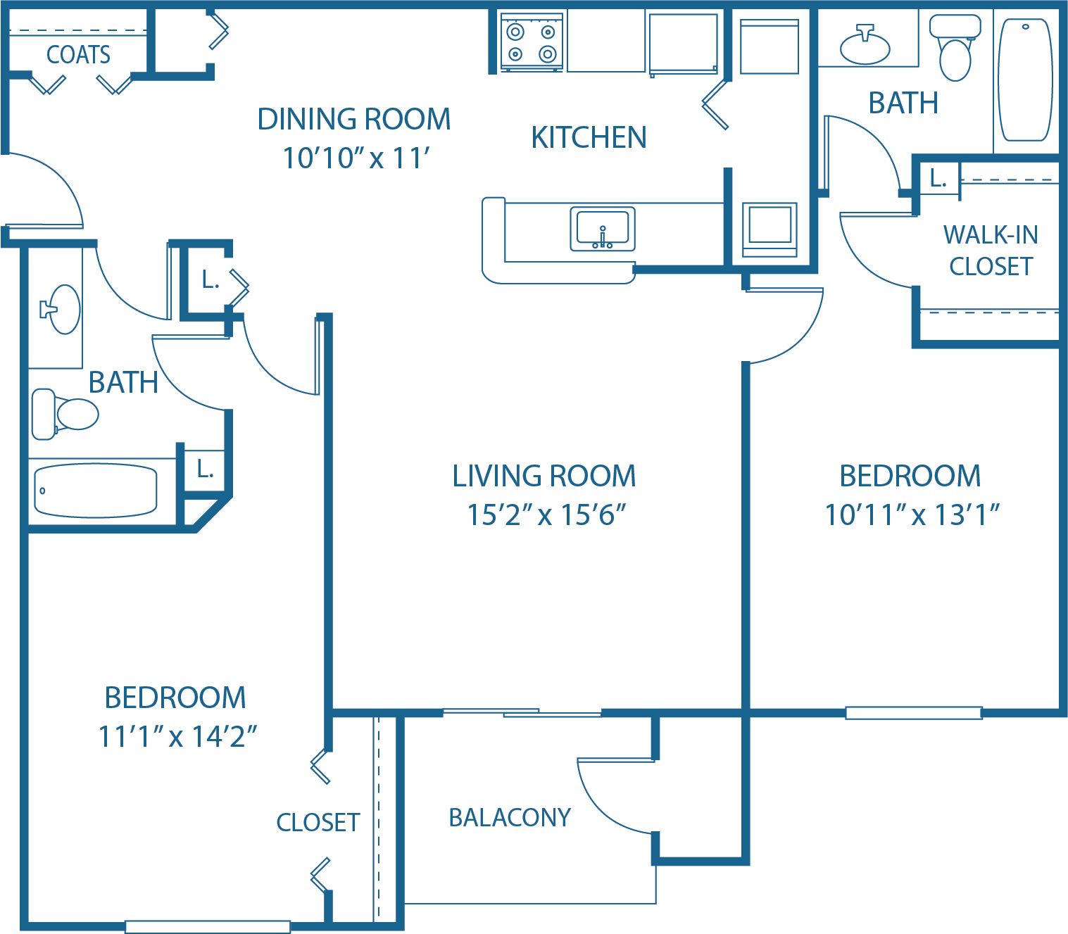 2 BED, 2 BATH
1,130 SQ.FT.