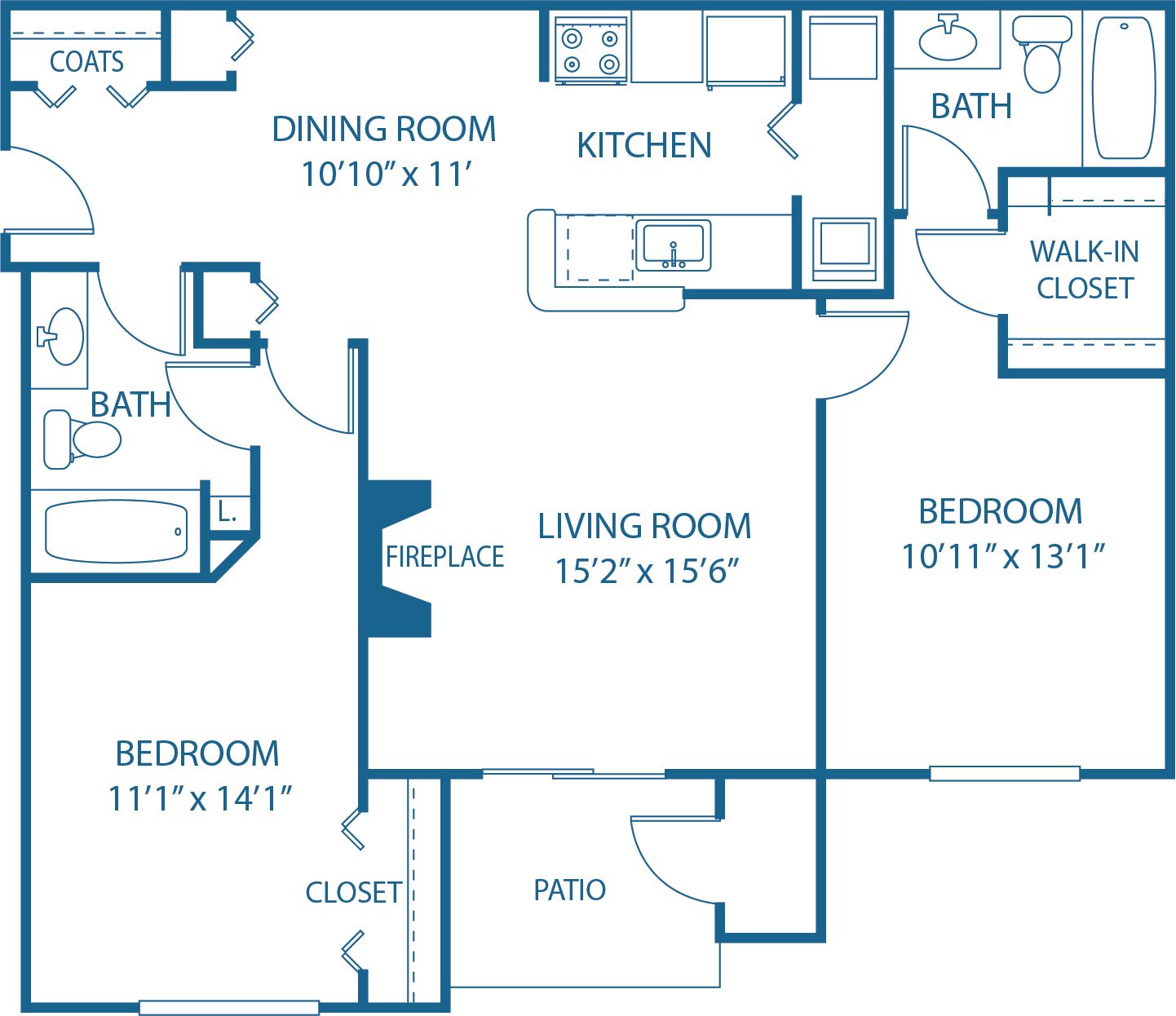 2 BED, 2 BATH
1,130 SQ.FT.
