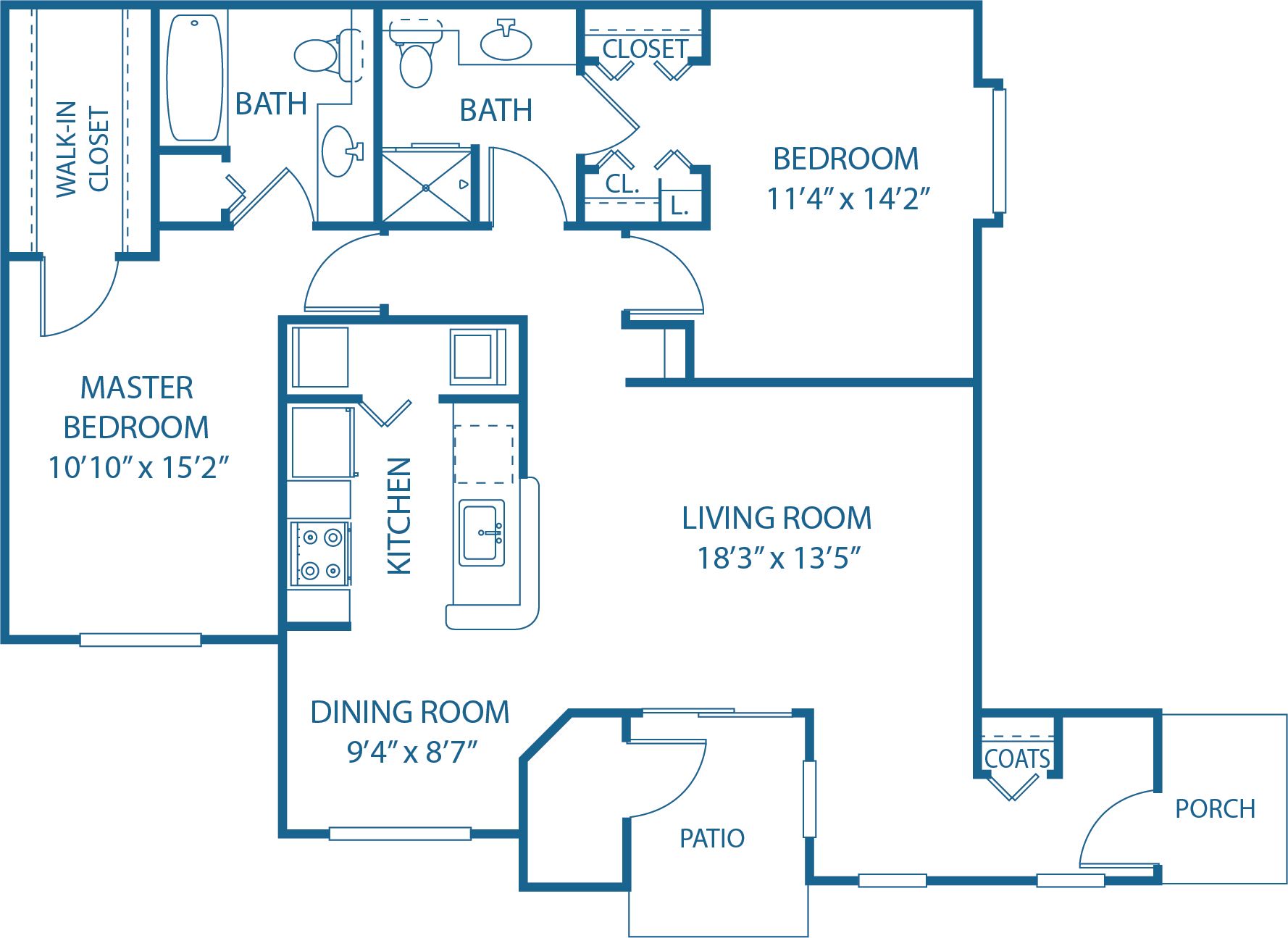 2 BED, 2 BATH
1,280 SQ.FT.