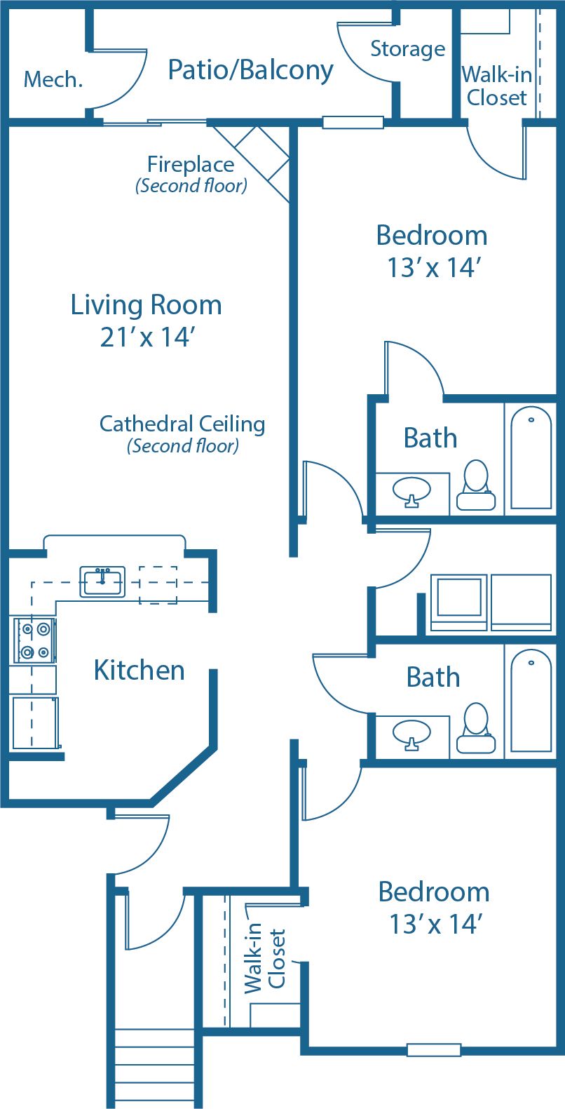 2 BED, 2 BATH
1,340 SQ.FT.