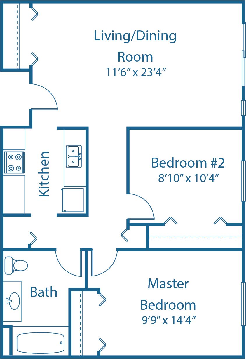 2 BED, 2 BATH
800 SQ.FT.