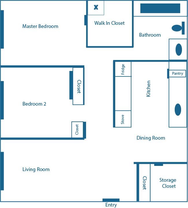2 BED, 1 BATH
800 SQ.FT.