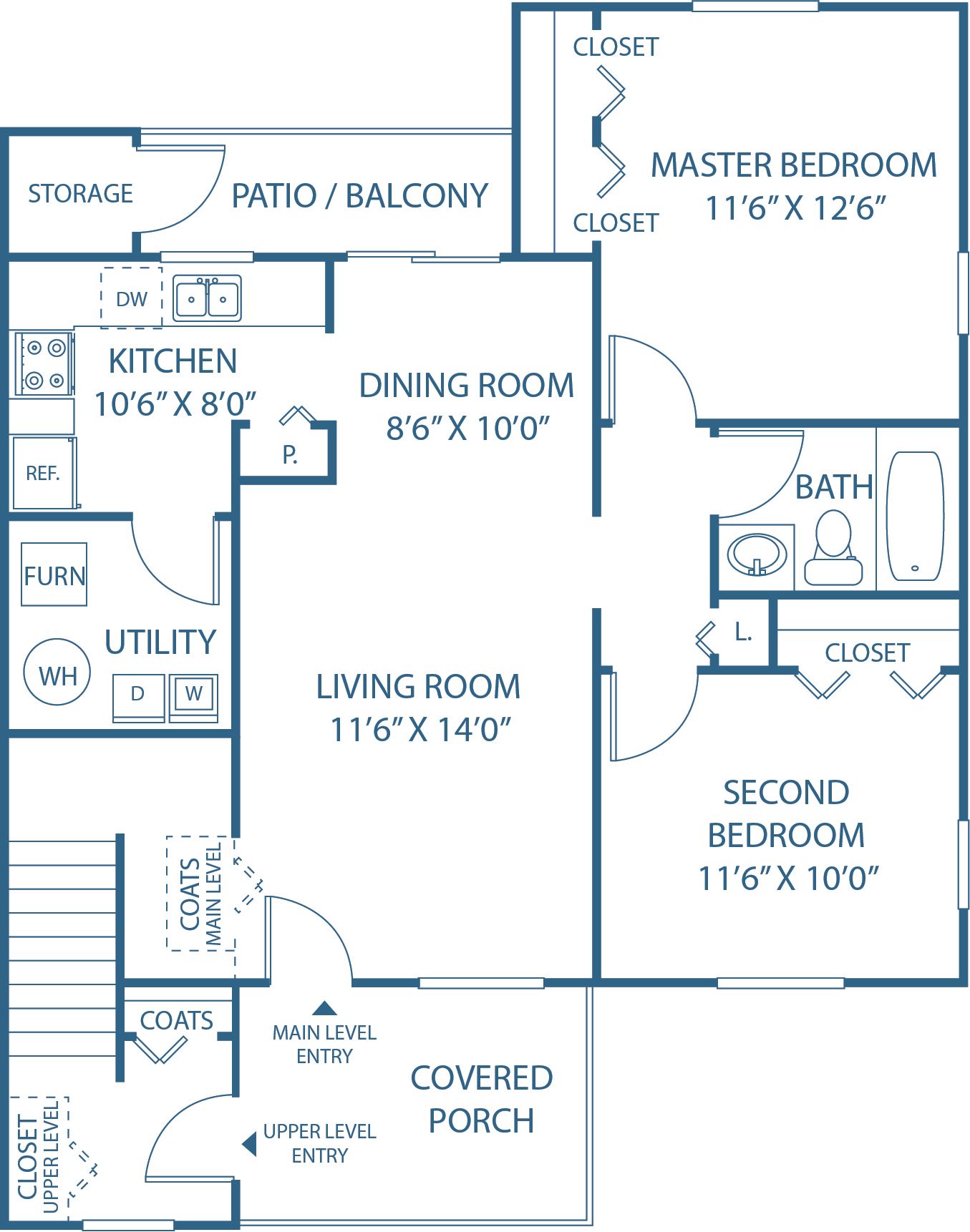 2 BED, 1 BATH
800 SQ.FT.