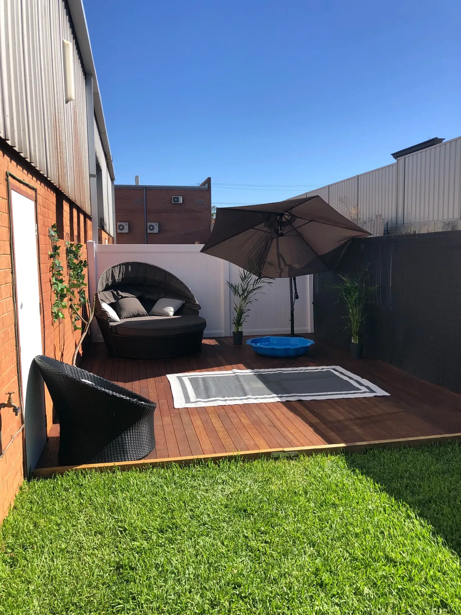 outdoor decking  and grassed area
