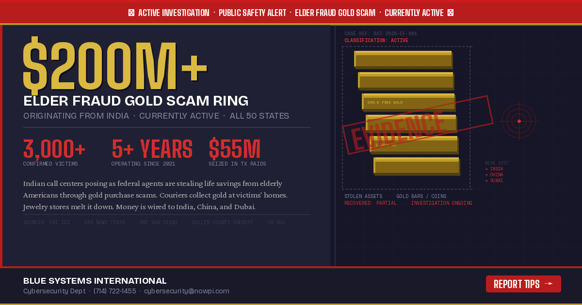 Elder fraud Gold Scam Ring happening throughout the US now coming to Orange County, California