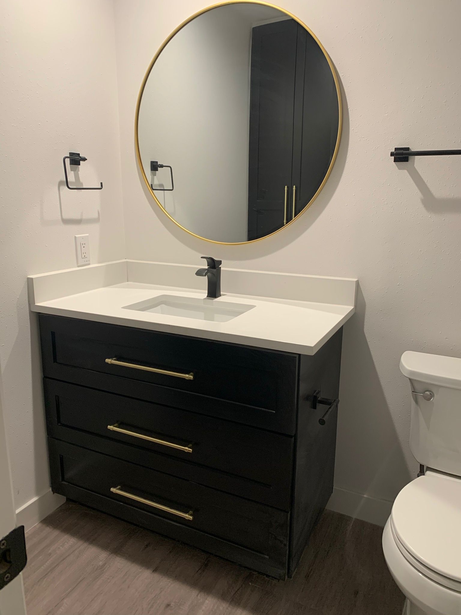 Detail of handcrafted cabinet with dovetail joints and soft-close drawer