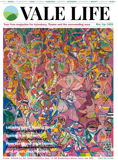Cover of Vale Life magazine March/April 2026 featuring a painting by Jim Jones