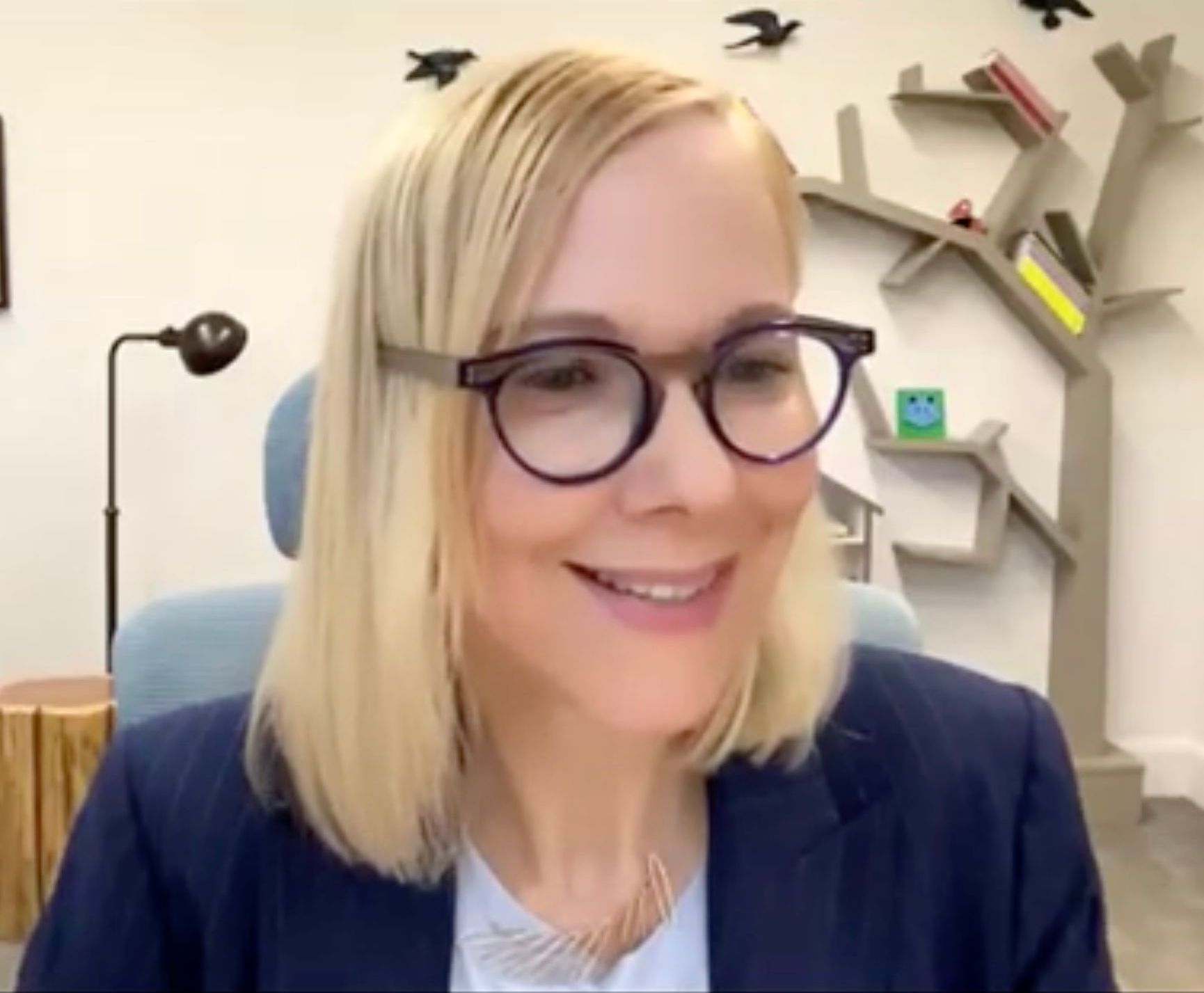 Dr. Caroline Sehon on a teletherapy appointment