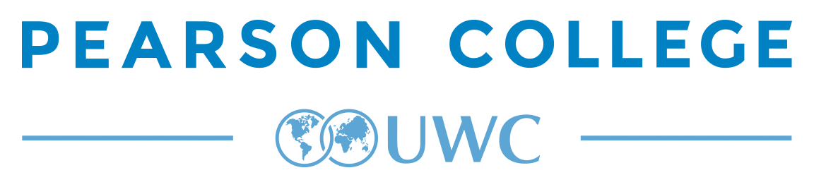 A blue and white logo for pearson college