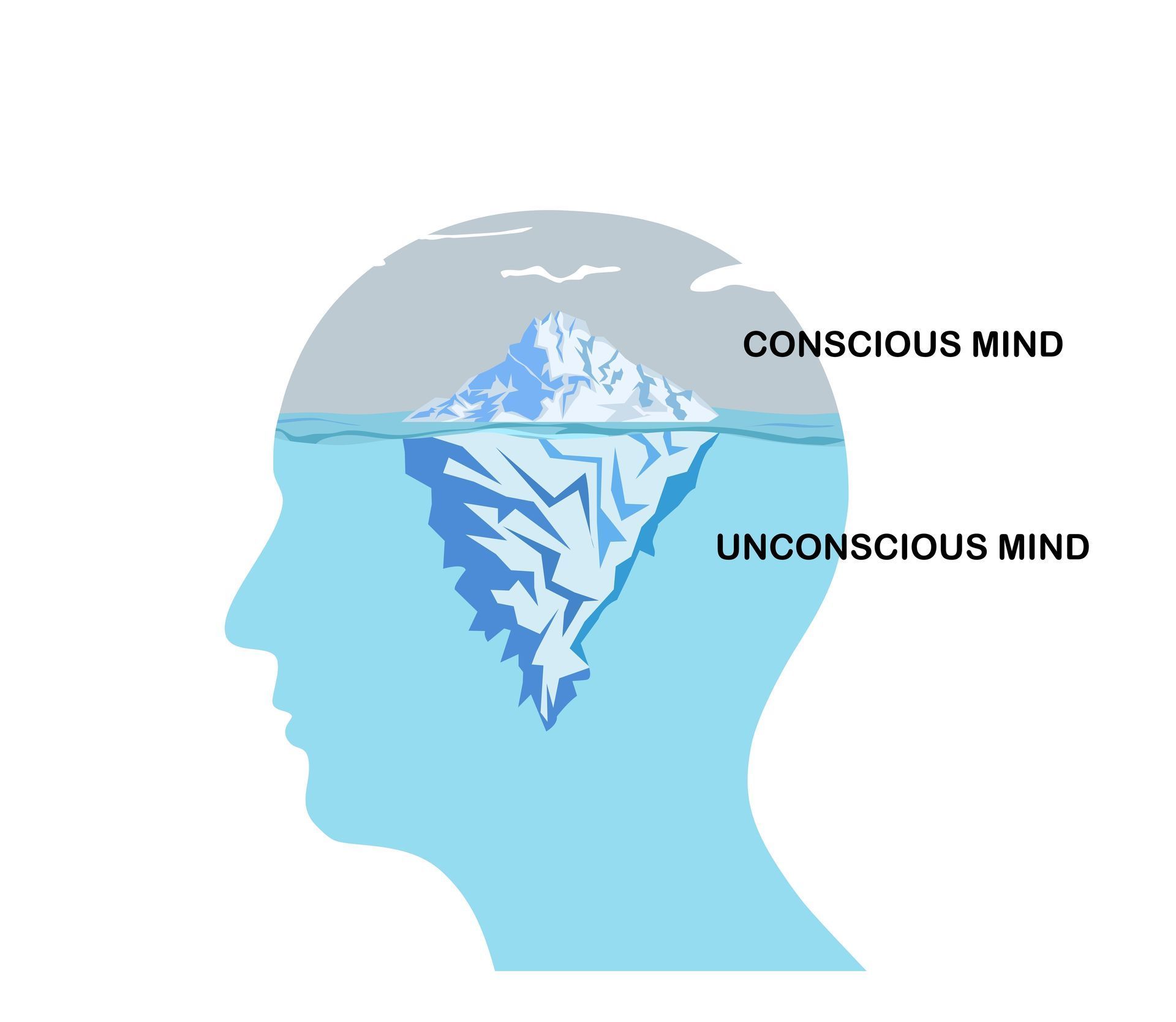 A silhouette of a person 's head with reviewing parts of the conscious and unconscious mind