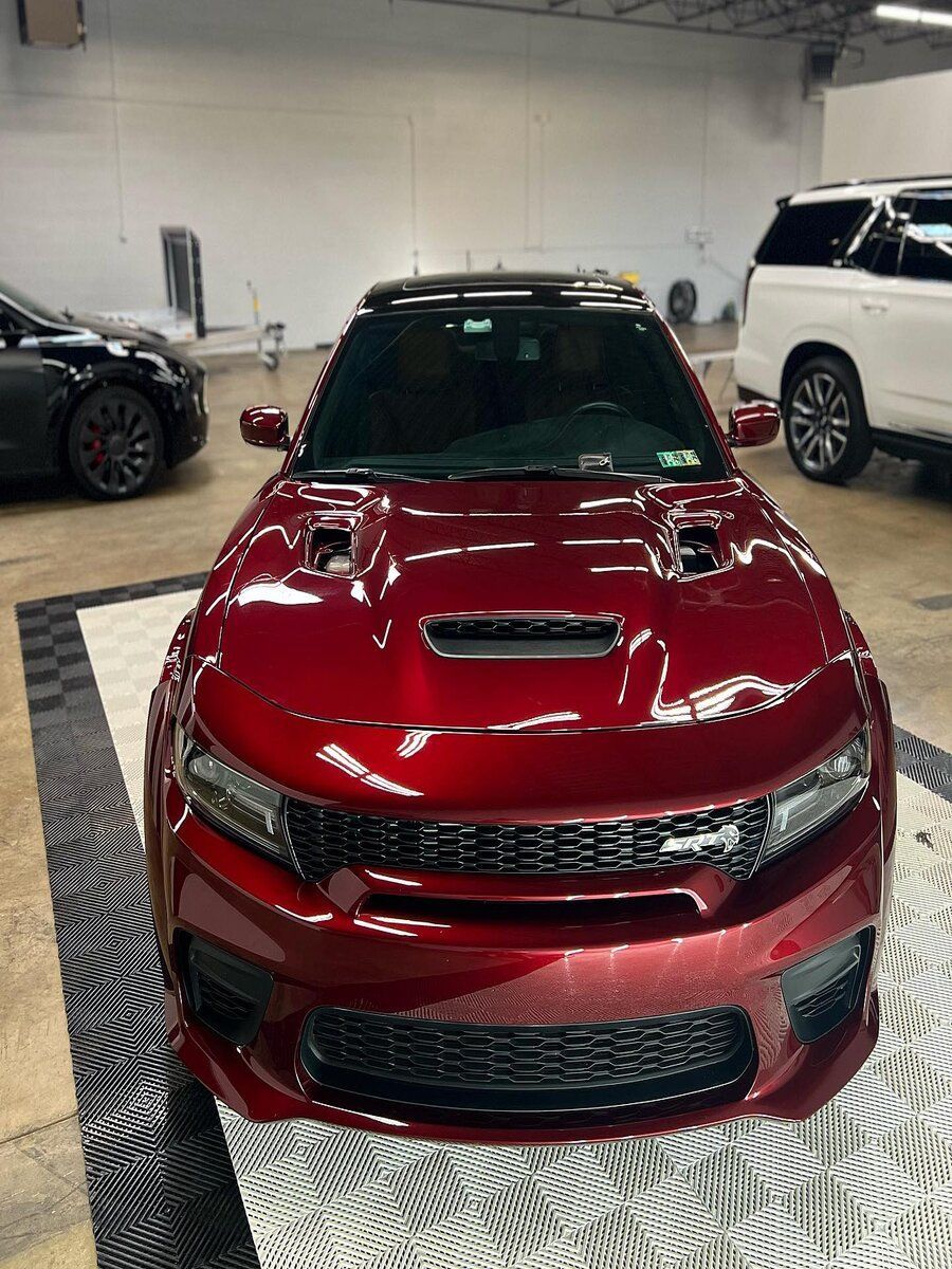 ceramic coating applied in a red car