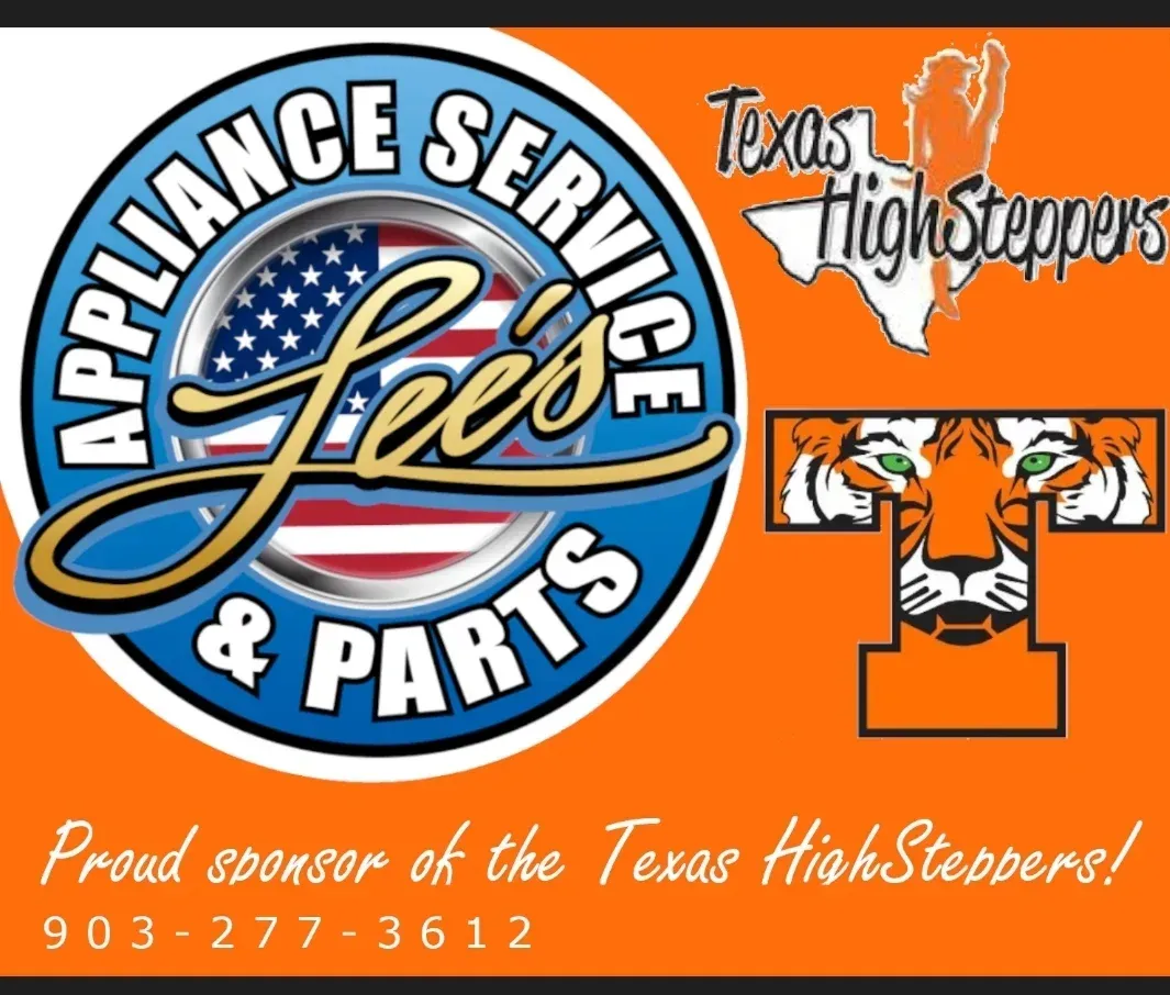 Advertisement for Lee's Appliance Service & Parts, a sponsor of the Texas High Steppers, with contact info.