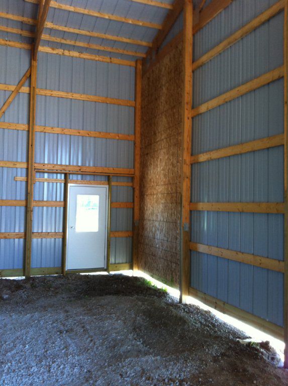 The inside of a building with a white door