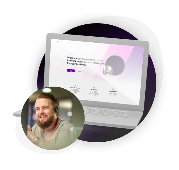 Website design and digital marketing in Exmouth, with a customer service agent in the picture.