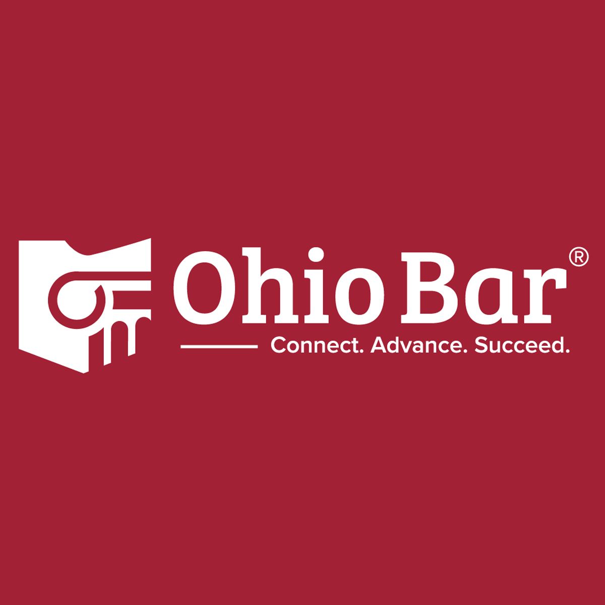 The ohio bar logo is on a red background