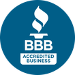 Logo for the Better Business Bureau, featuring a flame icon above 