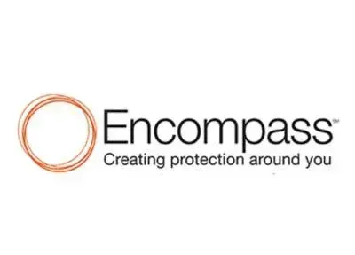A logo for encompass creating protection around you.