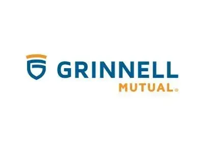 The grinnell mutual logo is blue and orange on a white background.