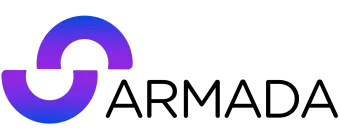 A logo for a company called armada with a purple and blue circle.