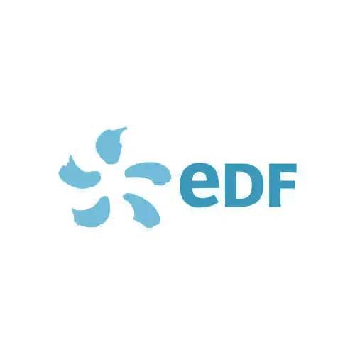 Le logo edf est bleu et blanc et ressemble à une fleur.