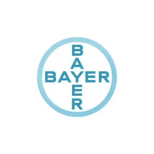 Le logo bayer est dans un cercle bleu sur fond blanc.
