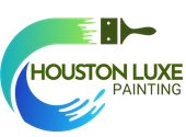 Houston Luxe Painting logo: paintbrush with green and blue paint strokes. Text reads "Houston Luxe Painting."