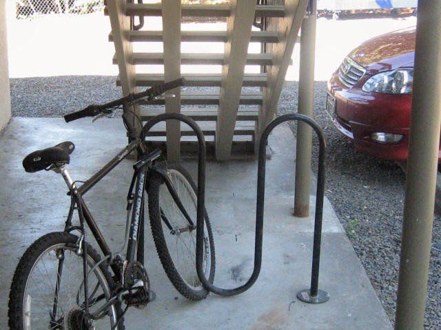 Bike racks under the stairs — Junction City, OR — Radius Pipe Bending & Fabricating