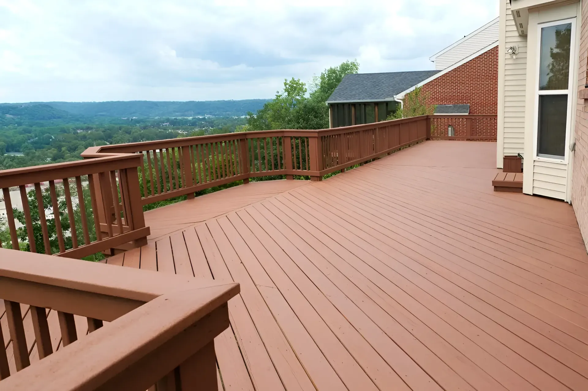 Wooden Deck with Brown Railings Overlooking a Scenic — Toowoomba Polished Floors in Esk, QLD
