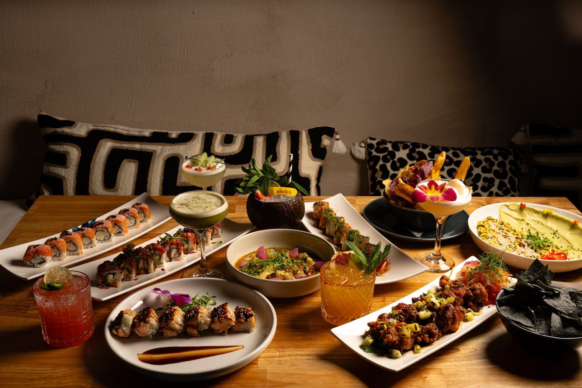 Tablescape of Brisa Restaurant & Bar top dishes