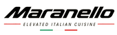 Maranello Italian cuisine logo in black and red with green accent lines