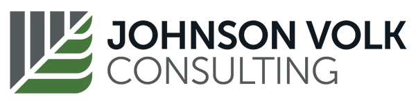 The logo for johnson volk consulting is green and black.