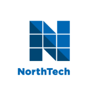 A logo for northtech with blue squares and the letter n