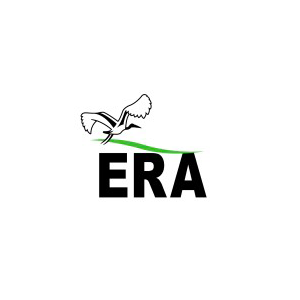 A bird is flying over the word era.