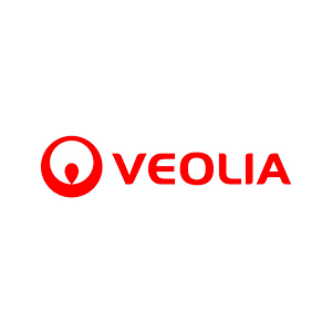 A red logo for veolia on a white background