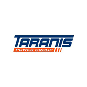 A blue and orange logo for taranis power group
