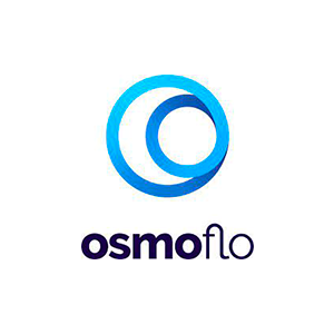 A blue circle with the word osmoflo on it.