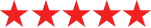 Five red stars are lined up in a row on a white background.