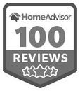 A home advisor 100 reviews badge with three stars on it.