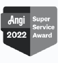 A black and white logo for the angi super service award.
