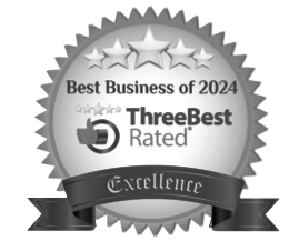 A seal that says best business of 2024 three best rated excellence