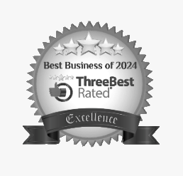 A black and white badge that says best business of 2024