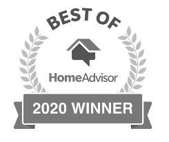 A black and white badge that says best of homeadvisor 2020 winner.