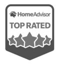 A home advisor top rated badge with five stars on it.