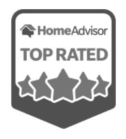 A home advisor top rated badge with five stars on it.