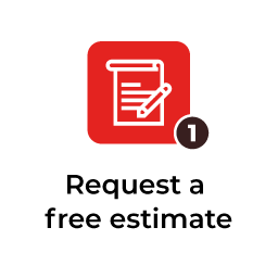 A red icon with a checklist and the words `` request a free estimate ''.
